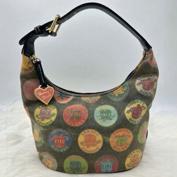 💰SALE💰 Dooney & Bourke Y2K Multi-Color Logo Circles Canvas Hobo Shoulder Bag - Picture 2 of 16